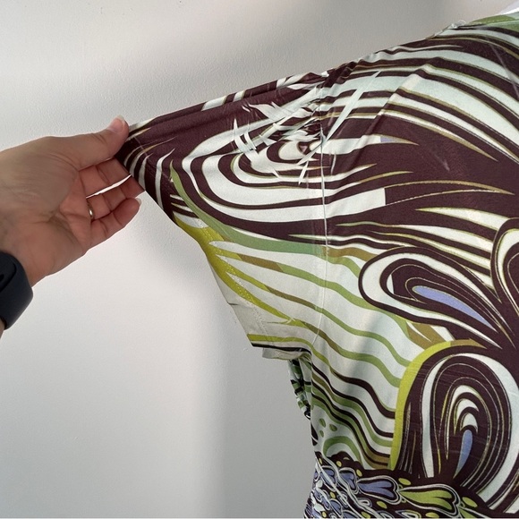 Y2K One World Women’s XL baby doll Patterned short Sleeve Tunic top Layering 90 - Picture 5 of 9